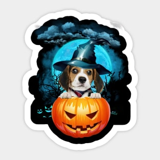 Beagle Witch Hat Pumpkin And Blue Moon Halloween Sticker